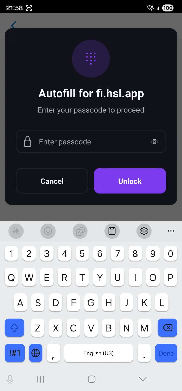 The passcode is asked for
