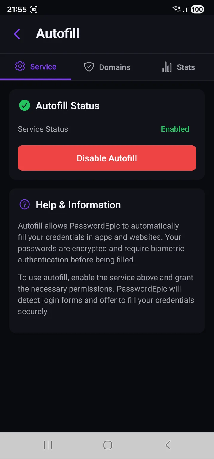 The Service tab