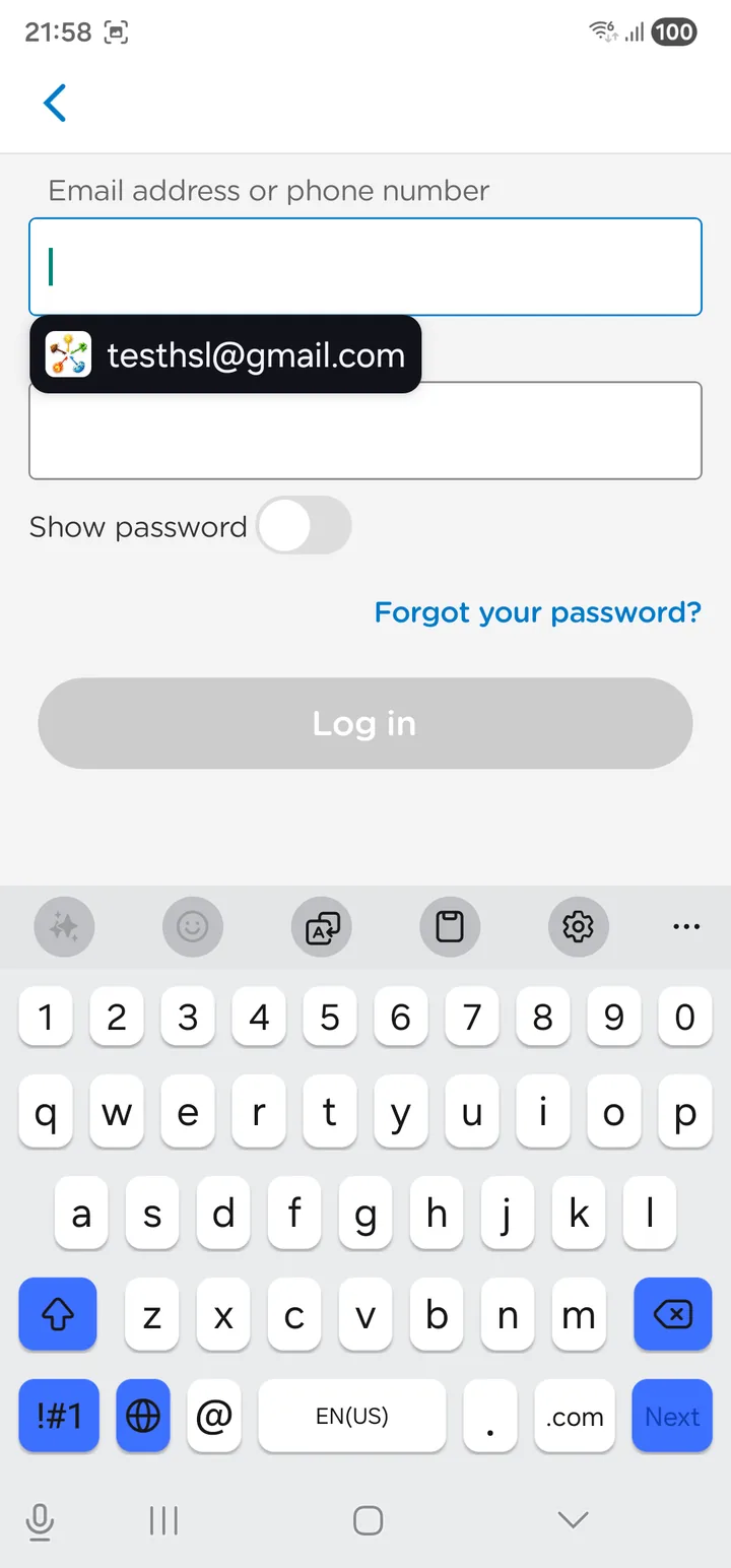 The suggestion appears under the field
