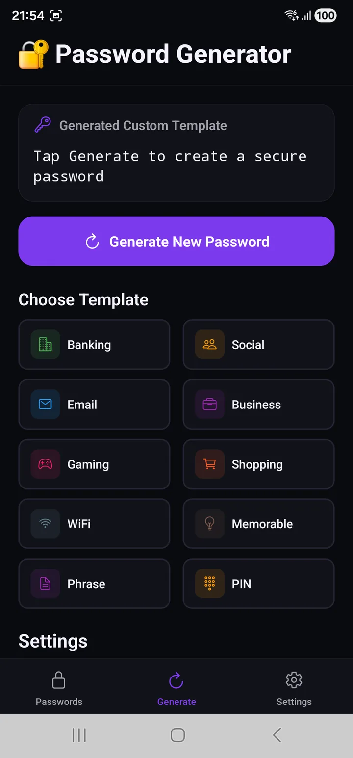 The generator screen