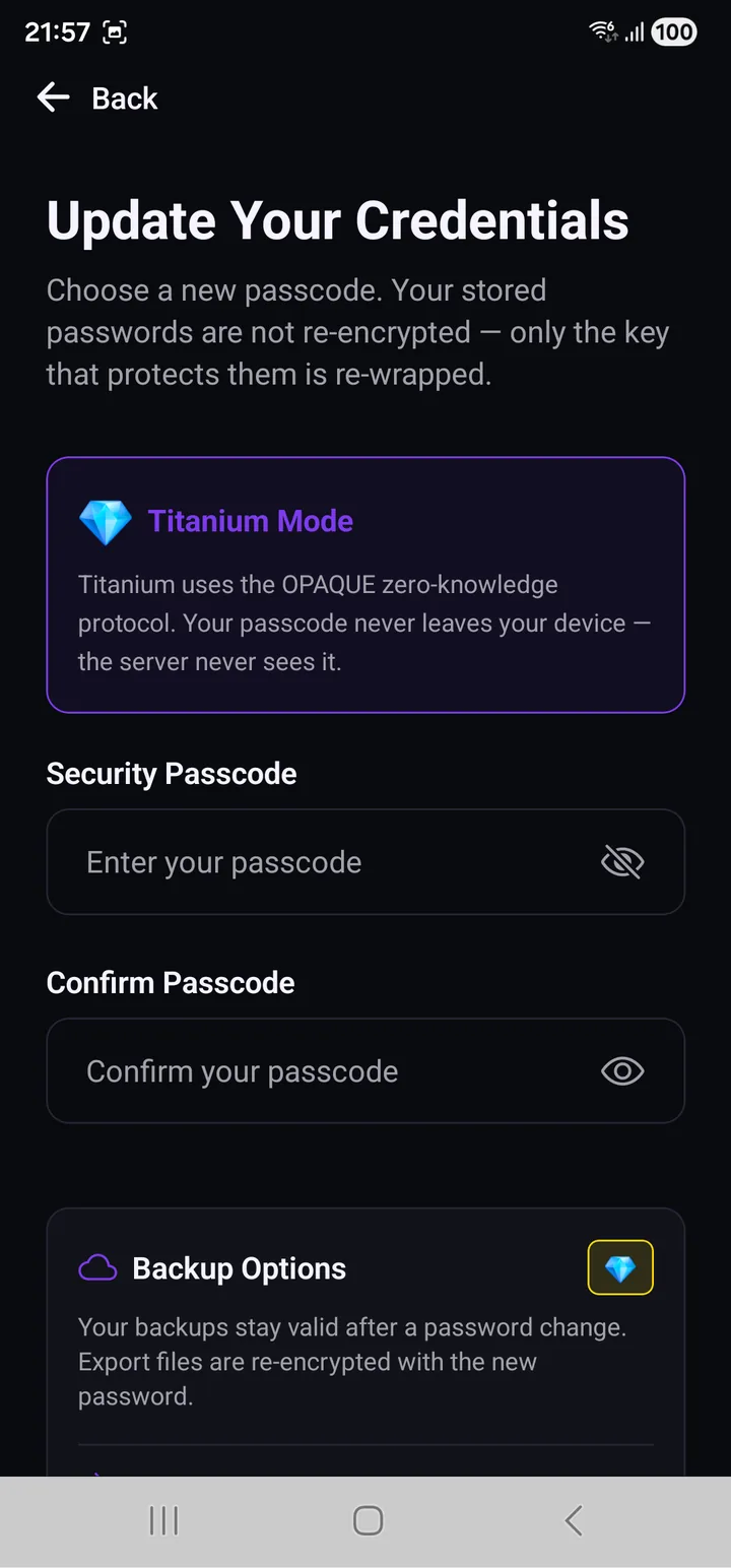 Choosing the new passcode