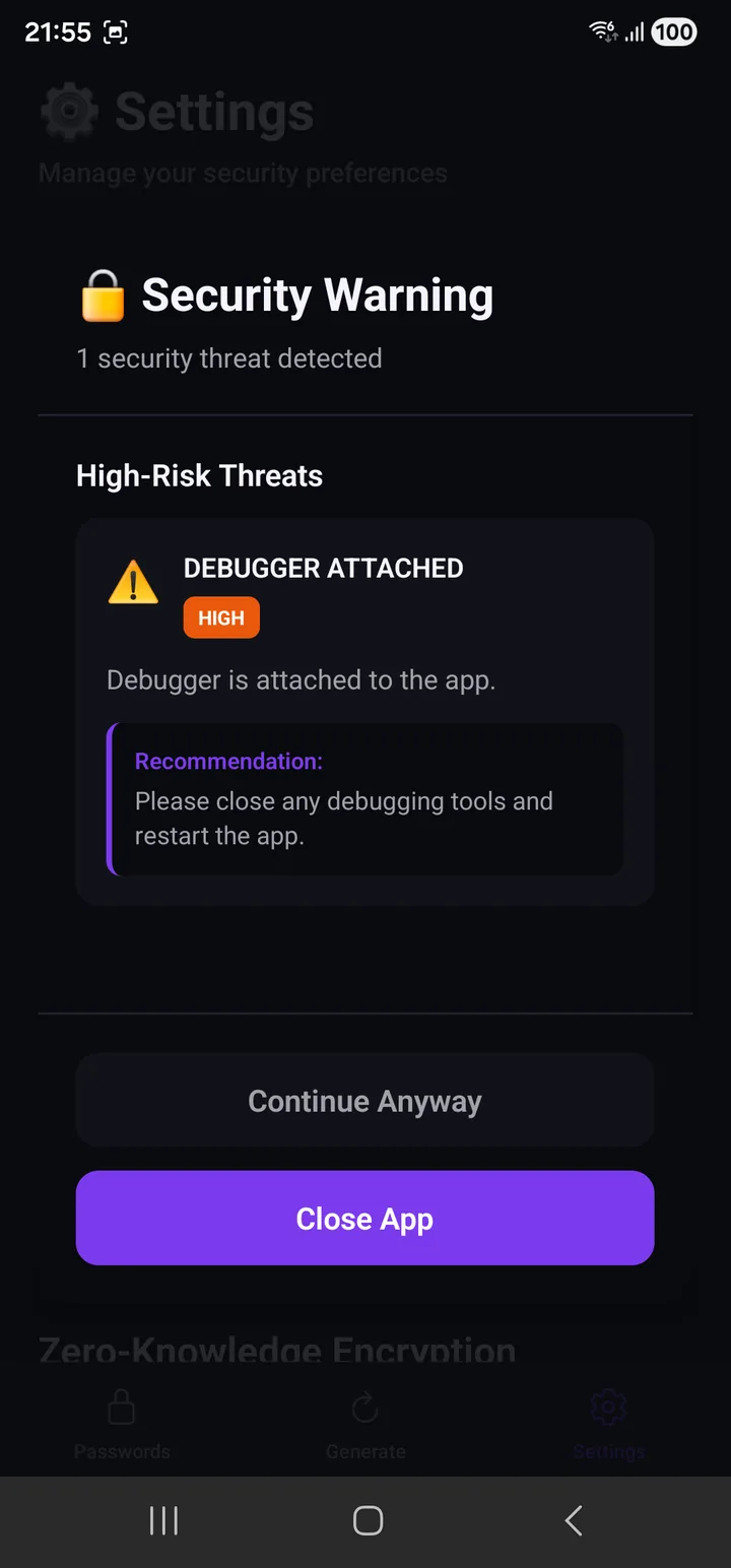 A detected threat