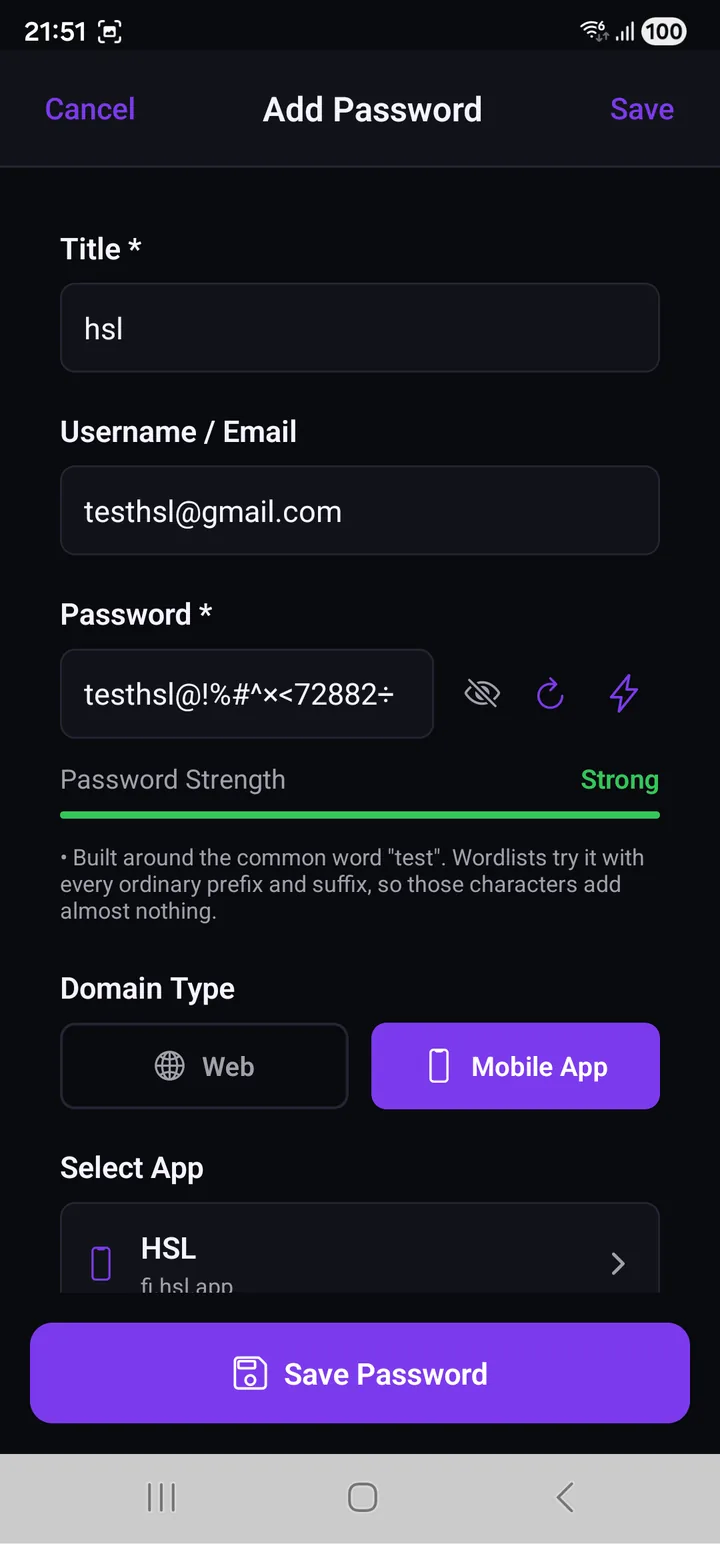 The Add Password form