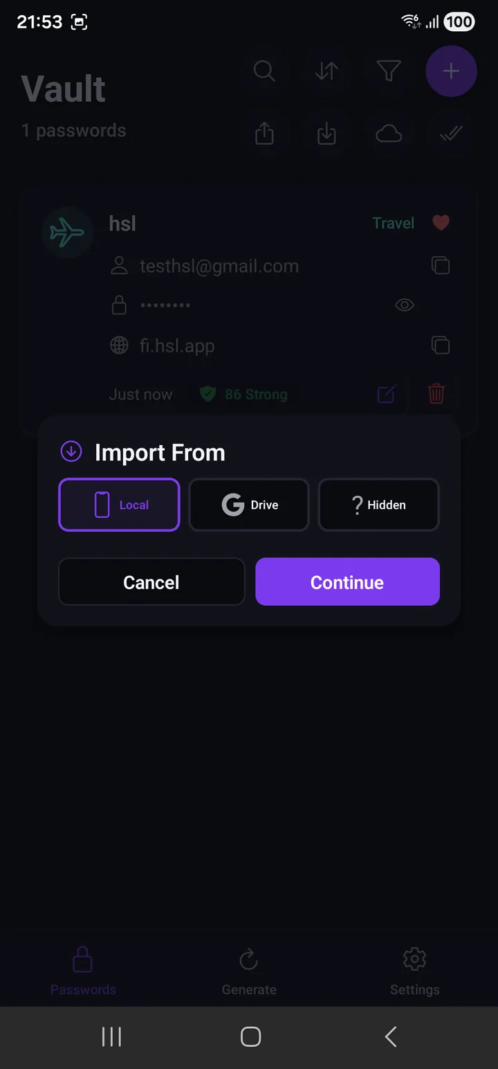 The import dialog