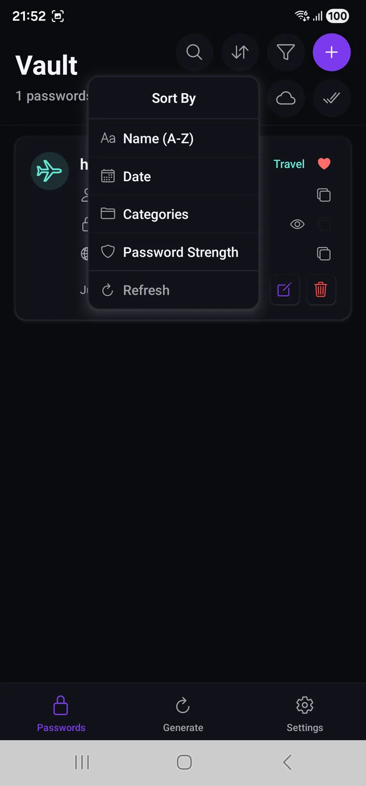 The sort menu