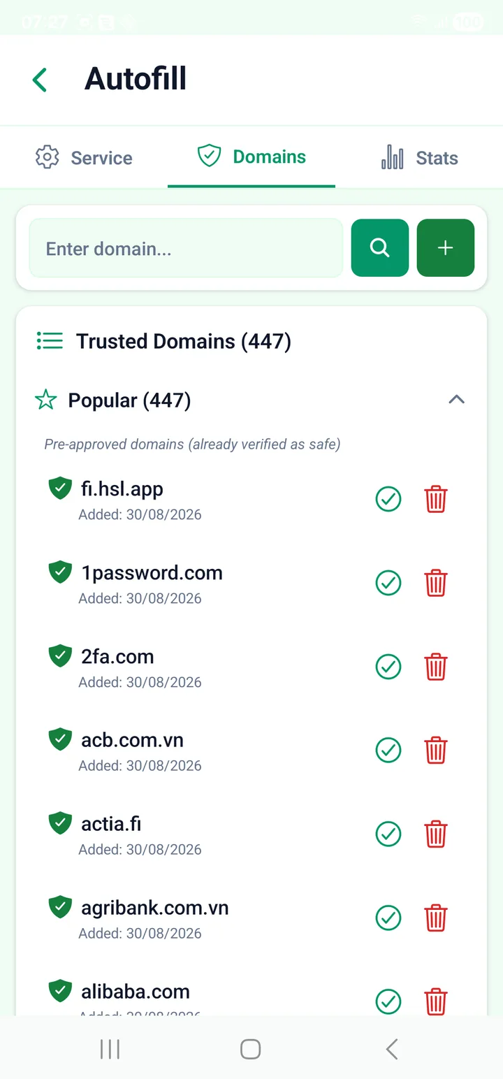 The Domains tab