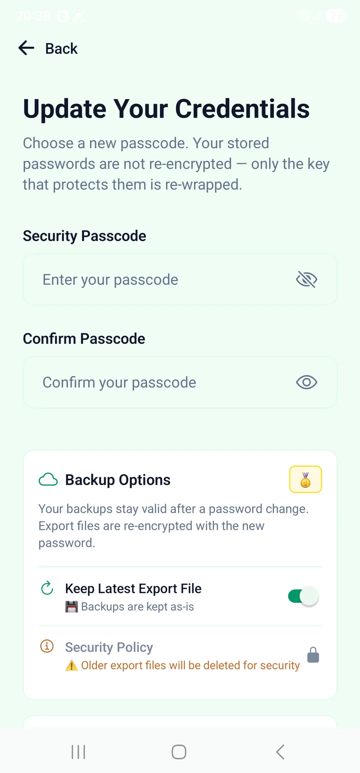Choosing the new passcode
