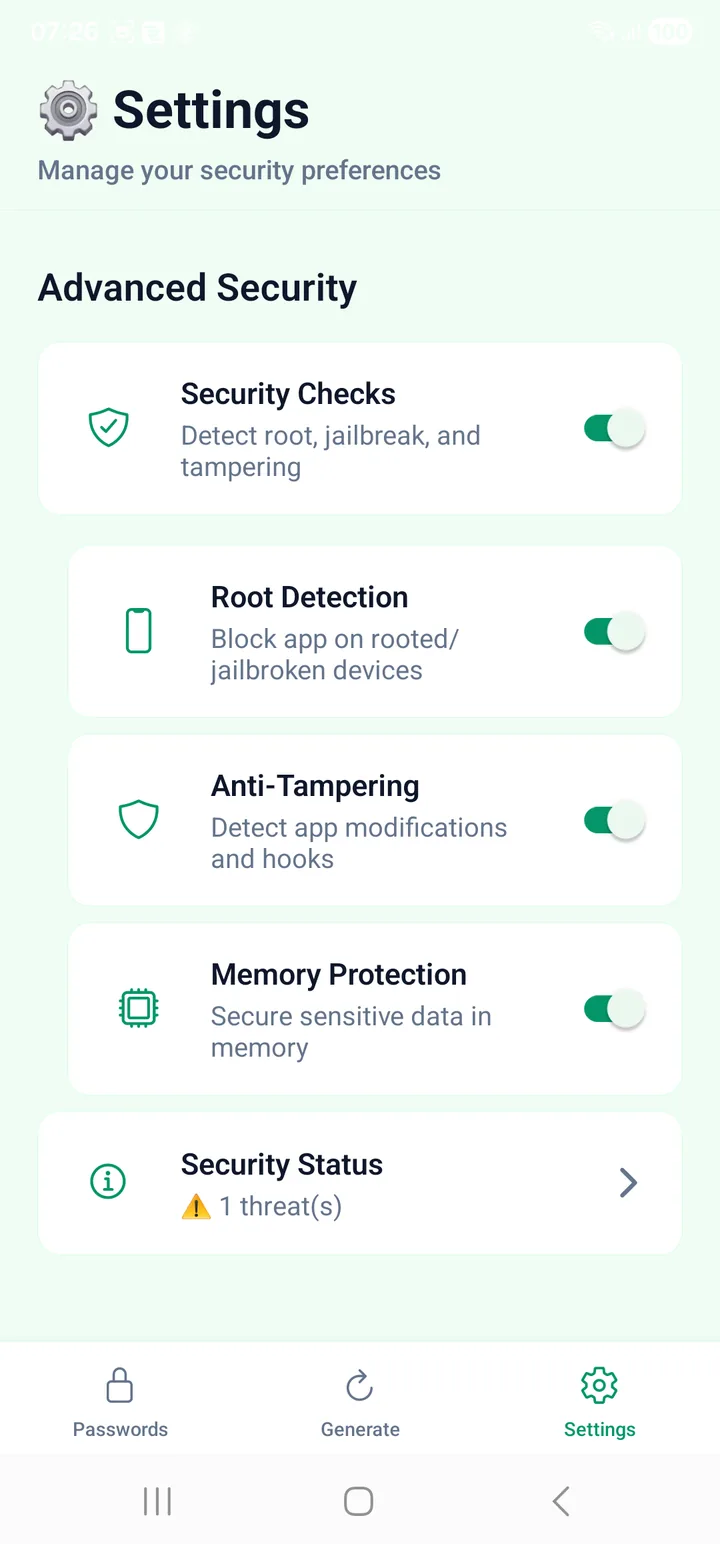 The Advanced Security section