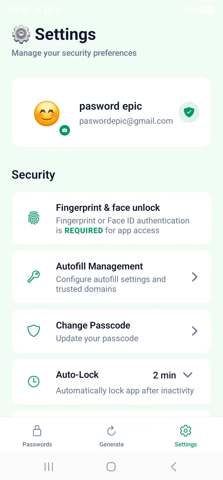 The Security section