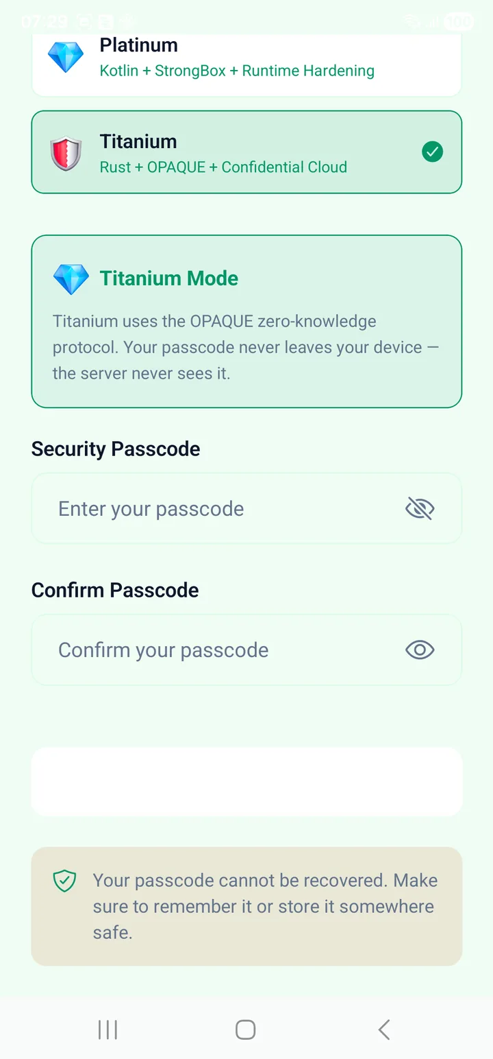 Creating the passcode
