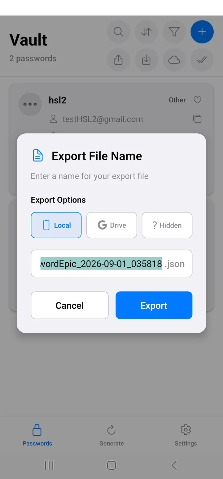 The export dialog