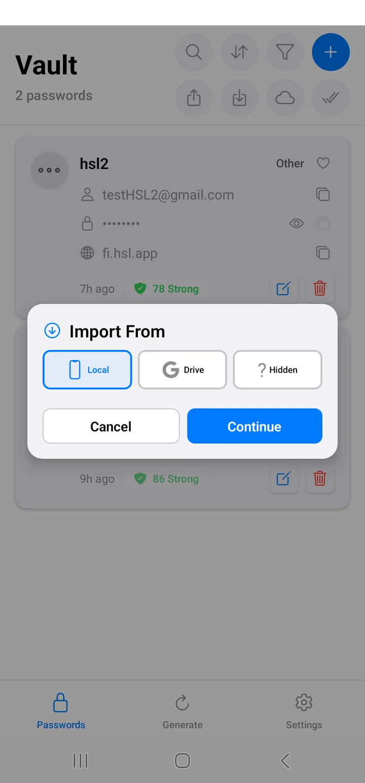 The import dialog