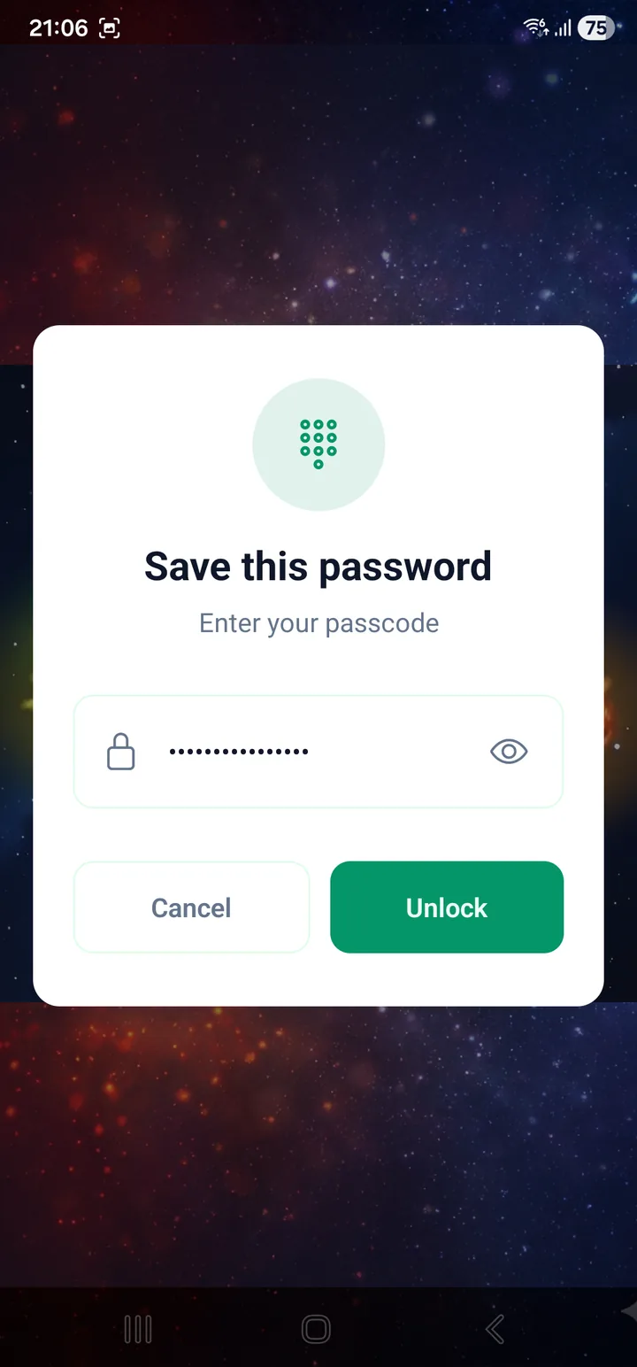 The passcode prompt on save